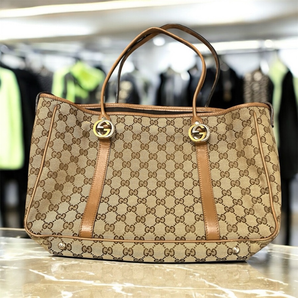 Gucci, aunthentic, tote 2 way style, 2 tone gold and silver GG sign both sides